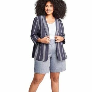 Lane Bryant The Bryant Blazer 16 Linen Blend Navy Stripe Structured Jacket